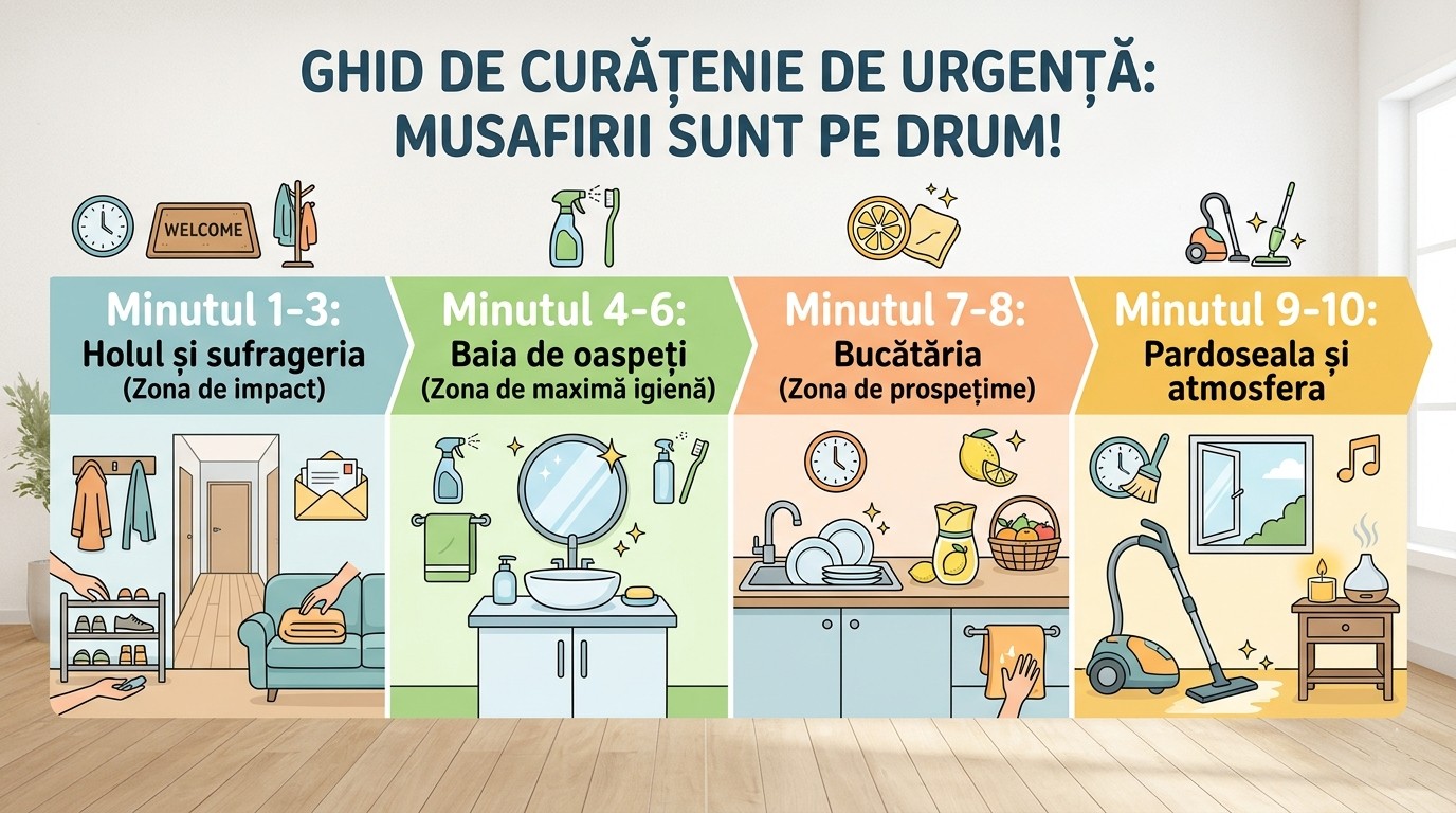 Ce și cum să cureți în doar 10 minute când „musafirii sunt pe drum”